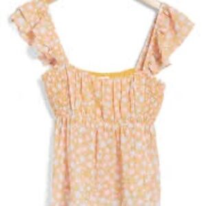 Ruches Bust Ruffle Sleeve Top in Orange/Pink Floral by Elodie (L)